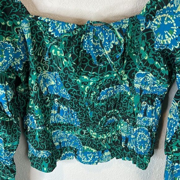 NWT Anthropologie Tiered Poplin Blouse Porridge Green/Blue XS - Picture 3 of 12